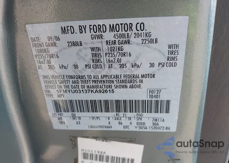 2007 Ford Escape Xlt/Xlt Sport from USA, damaged, VIN 1FMYU03137KA92615